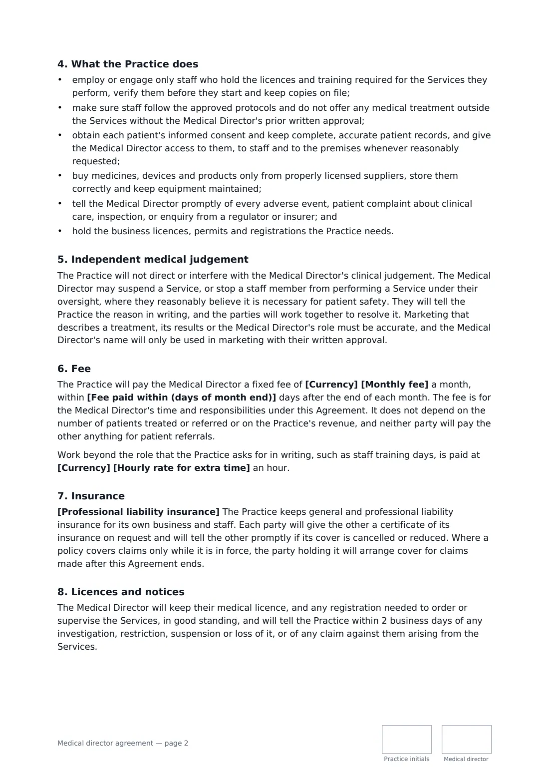 Medical director agreement — page 2 of 3
