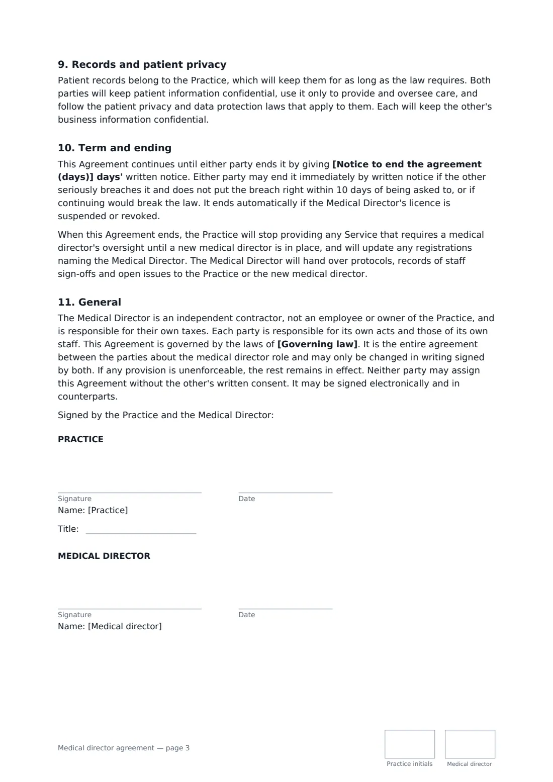 Medical director agreement — page 3 of 3