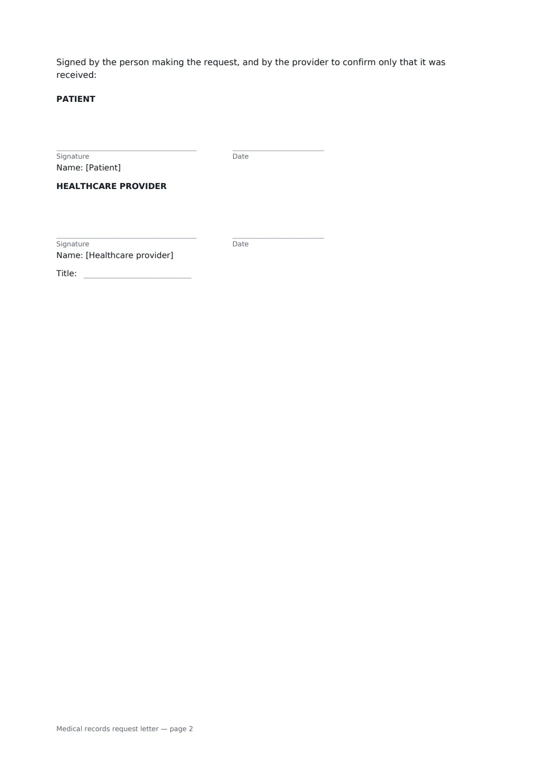 Medical records request letter — page 2 of 2