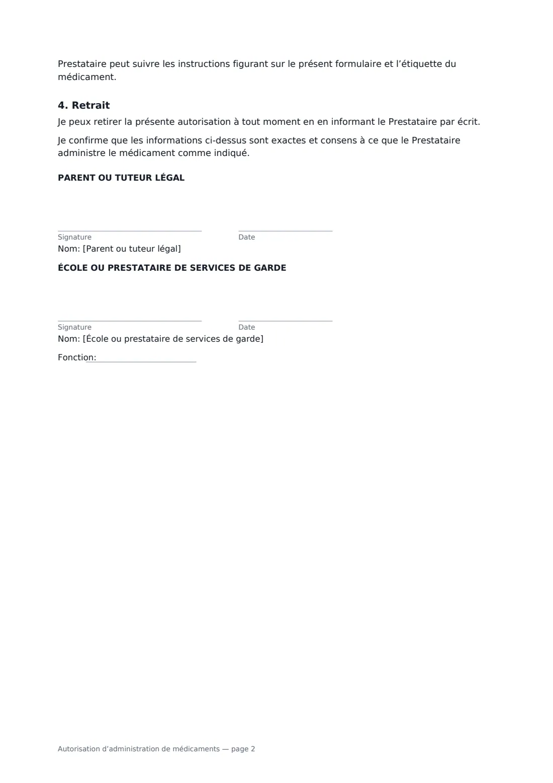 Autorisation d’administration de médicaments — page 2 sur 2