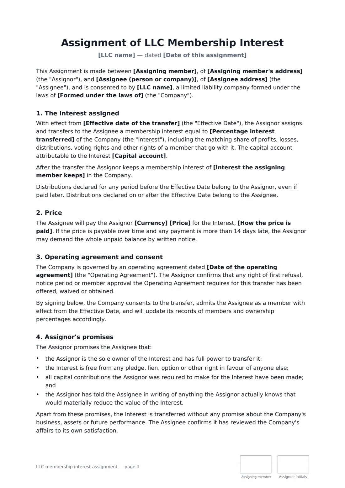 LLC membership interest assignment — page 1 of 2