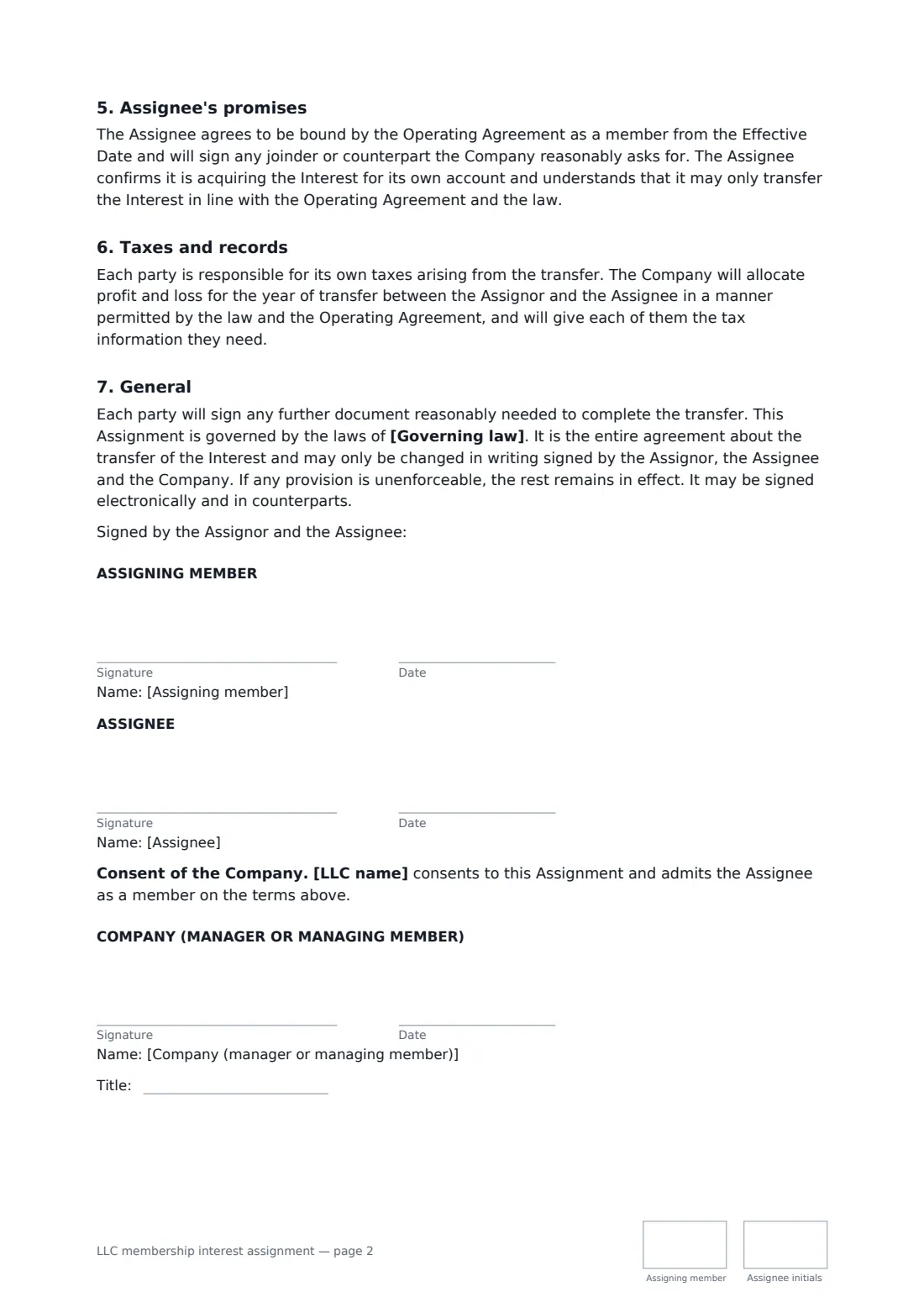 LLC membership interest assignment — page 2 of 2