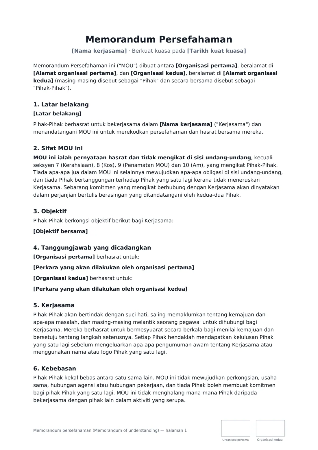 Memorandum persefahaman (Memorandum of understanding) — halaman 1 daripada 2
