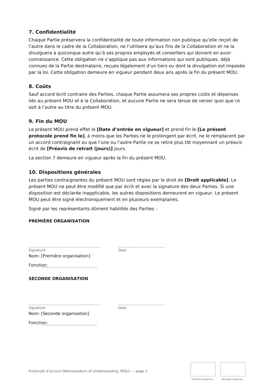 Protocole d’accord (Memorandum of Understanding, MOU) — page 2 sur 2