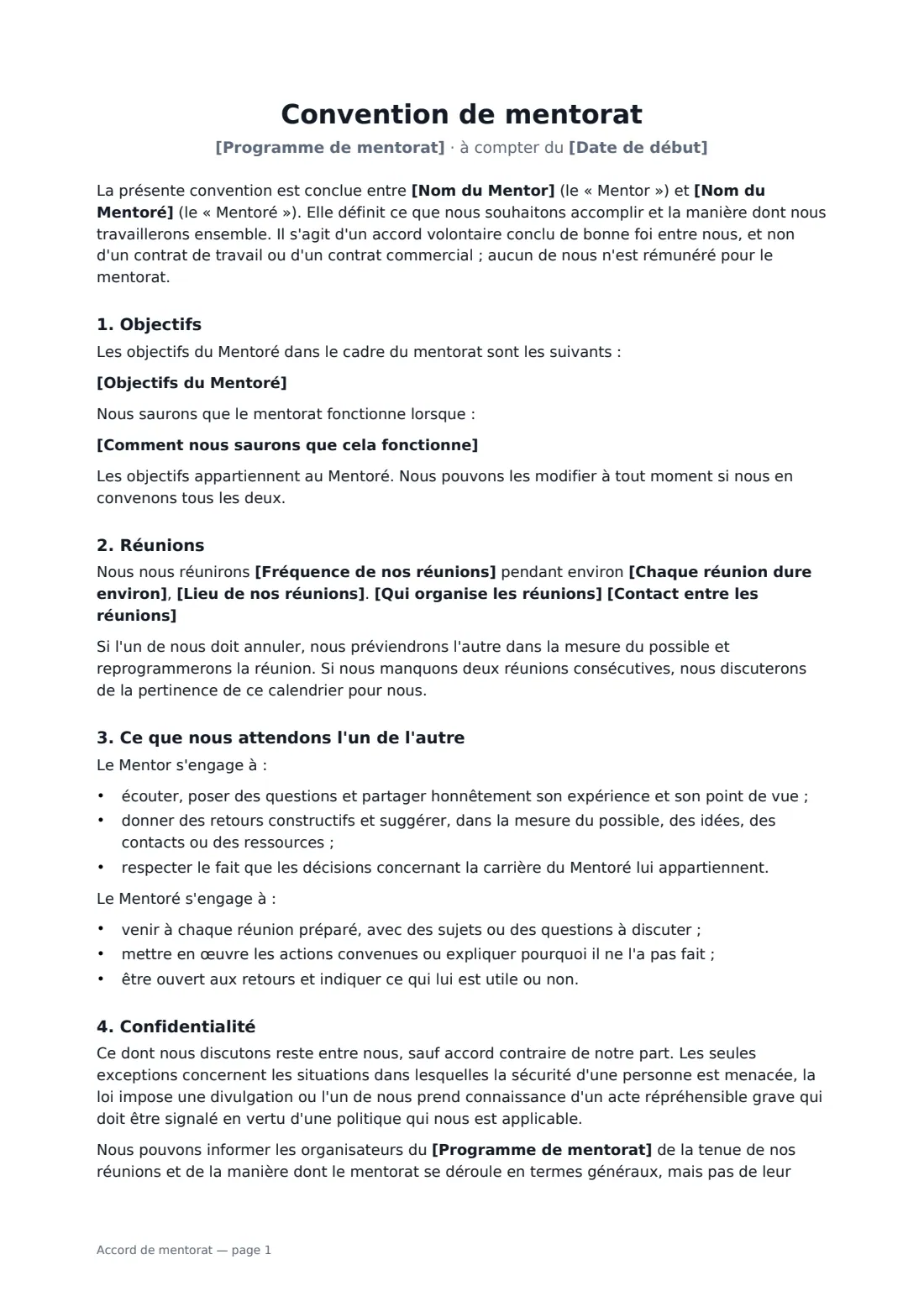 Accord de mentorat — page 1 sur 2