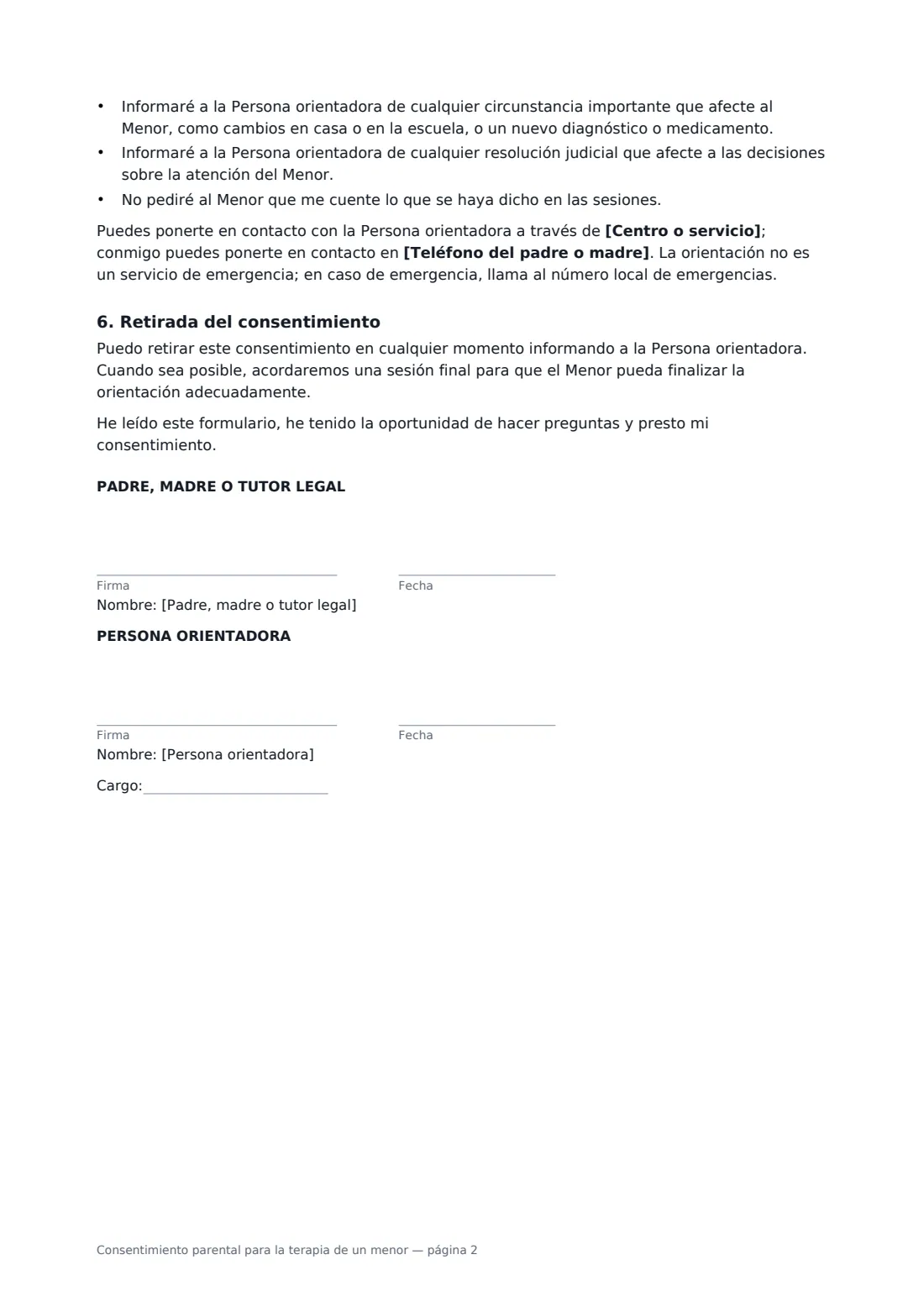 Consentimiento parental para la terapia de un menor: página 2 de 2