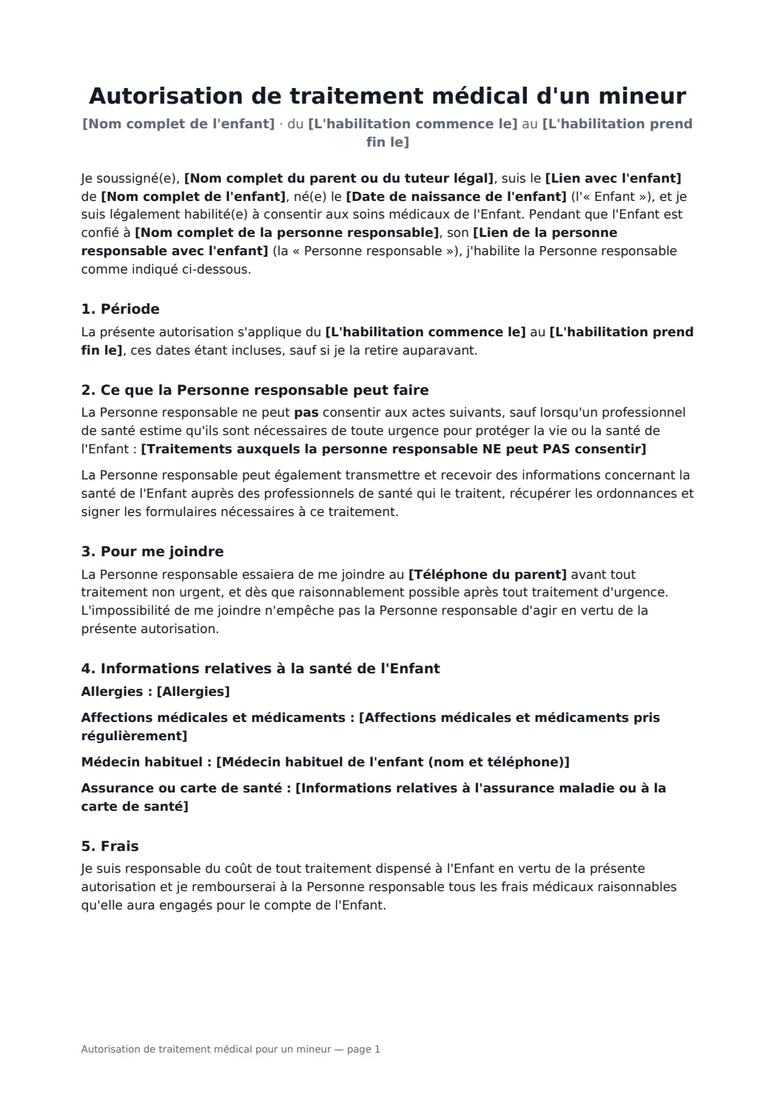 Autorisation de traitement médical pour un mineur — page 1 sur 2