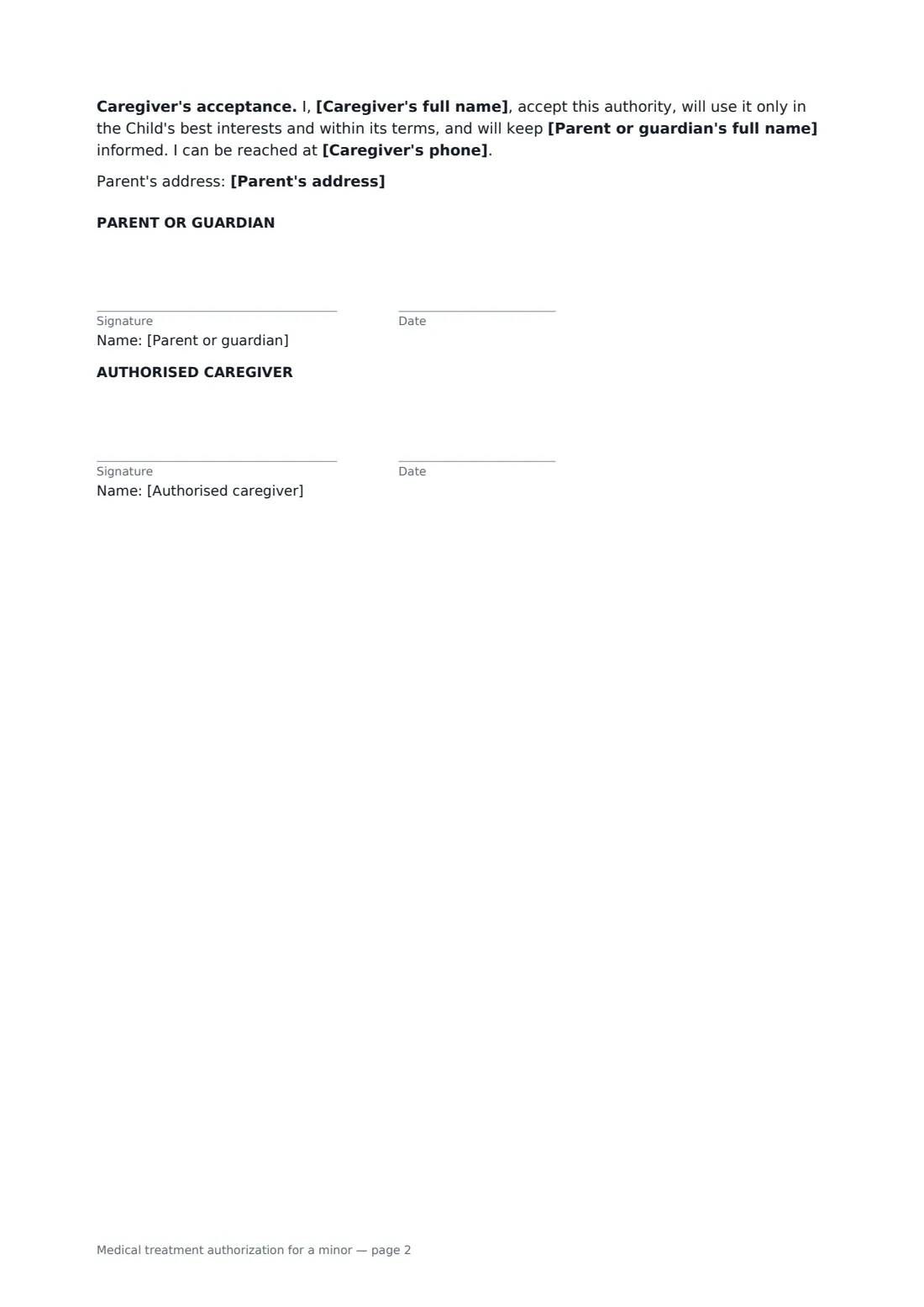 Medical treatment authorization for a minor — page 2 of 2