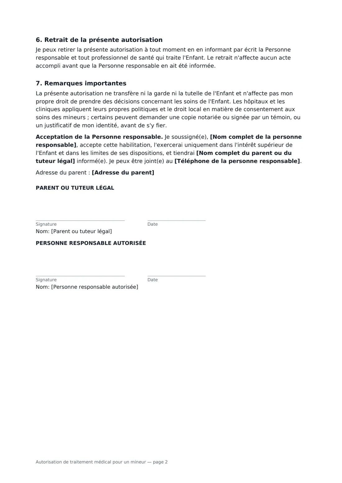 Autorisation de traitement médical pour un mineur — page 2 sur 2