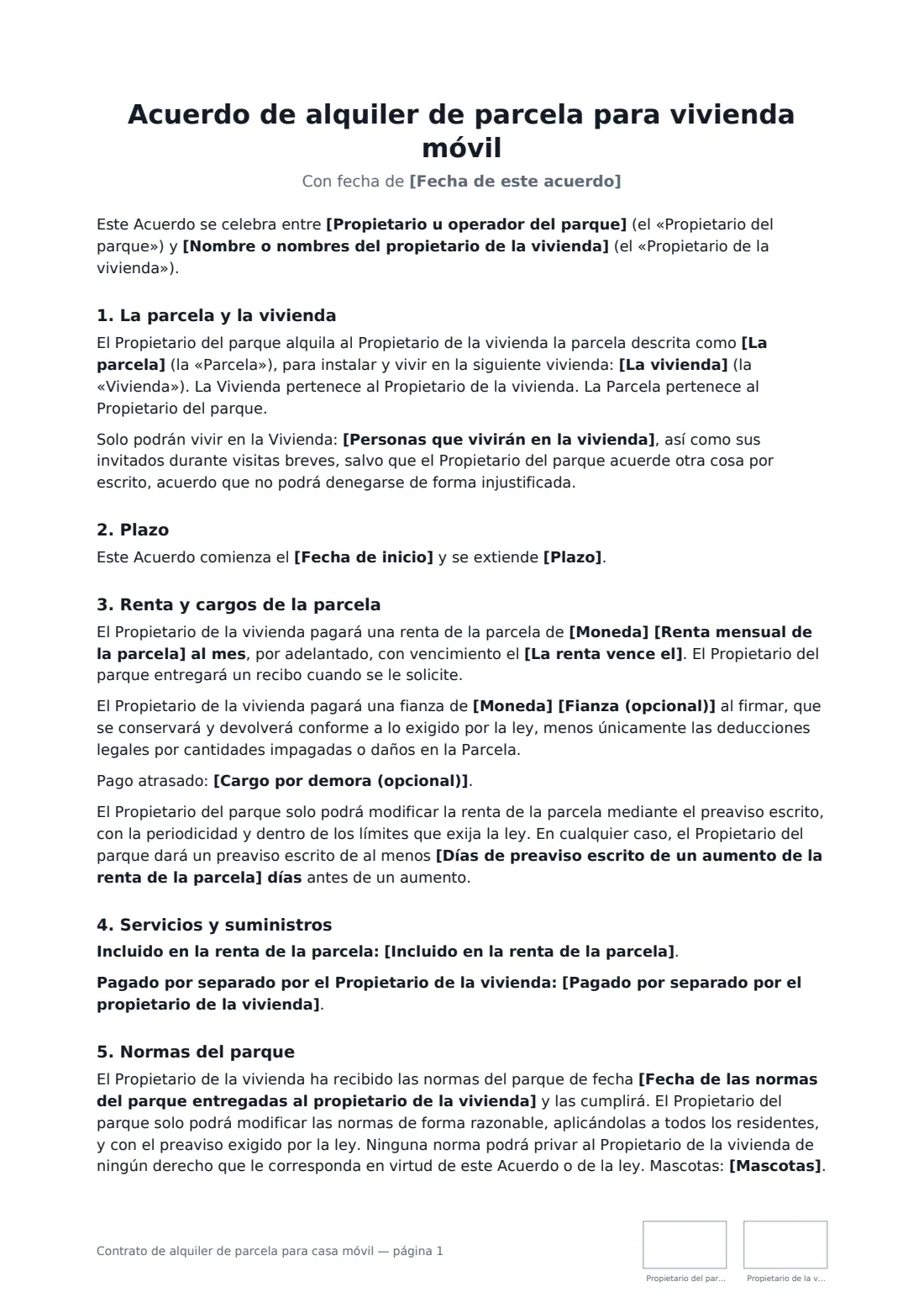 Contrato de alquiler de parcela para casa móvil: página 1 de 3