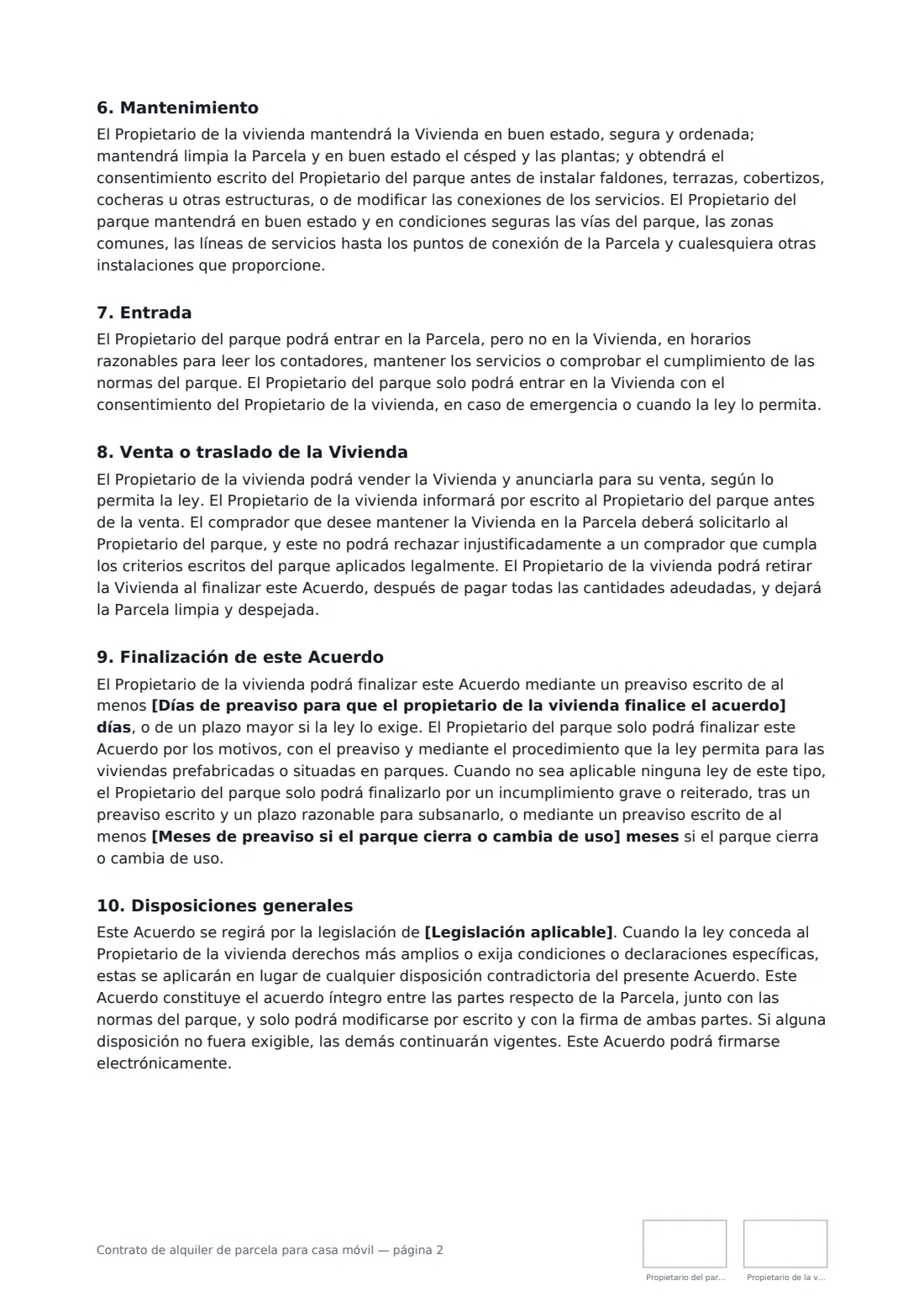 Contrato de alquiler de parcela para casa móvil: página 2 de 3