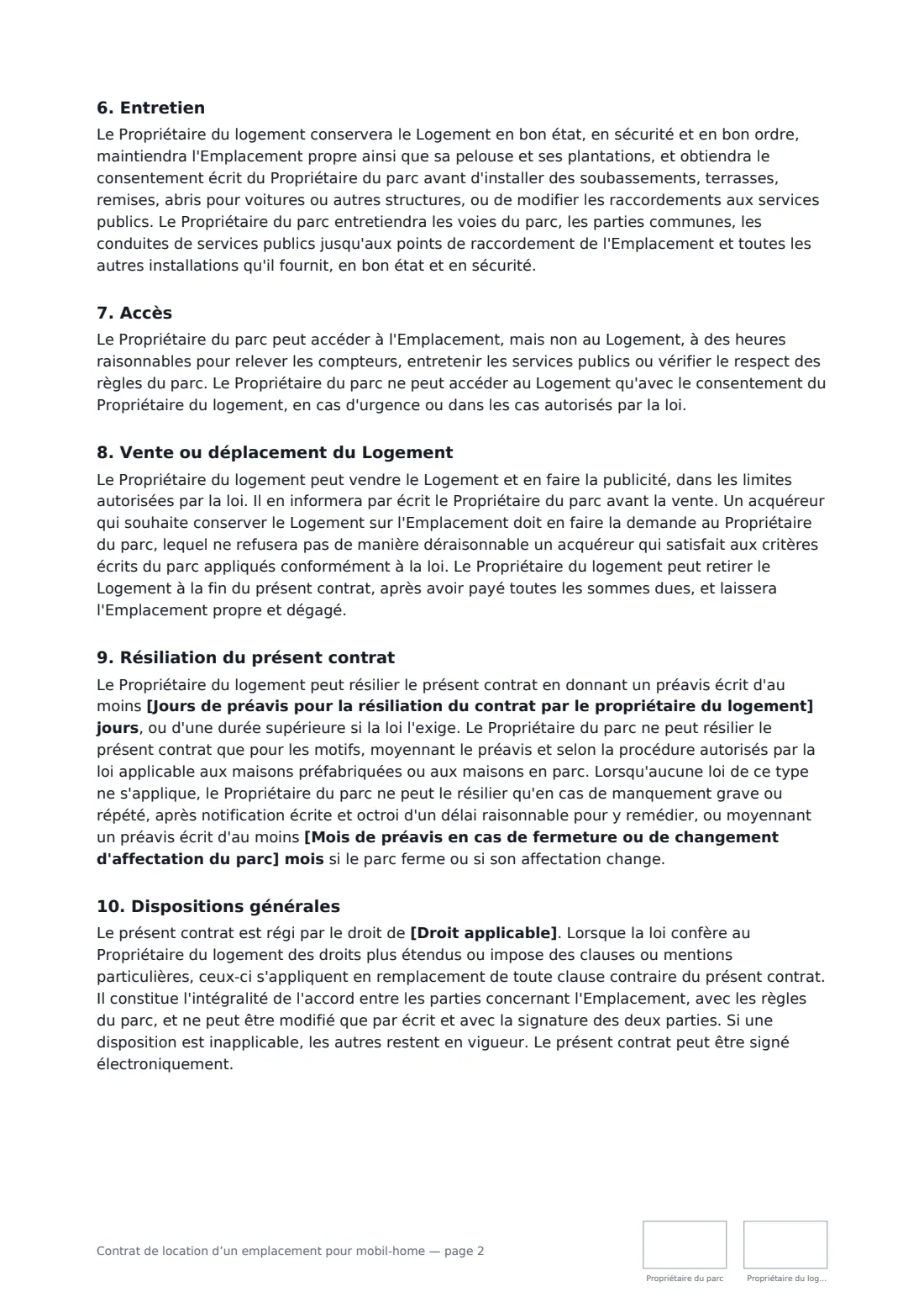 Contrat de location d’un emplacement pour mobil-home — page 2 sur 3