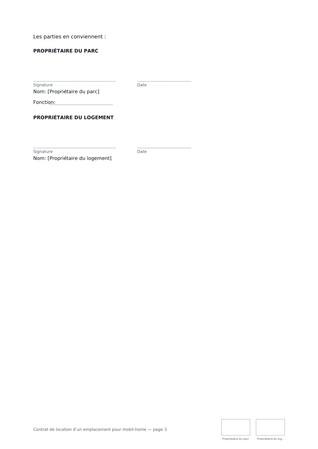 Contrat de location d’un emplacement pour mobil-home — page 3 sur 3