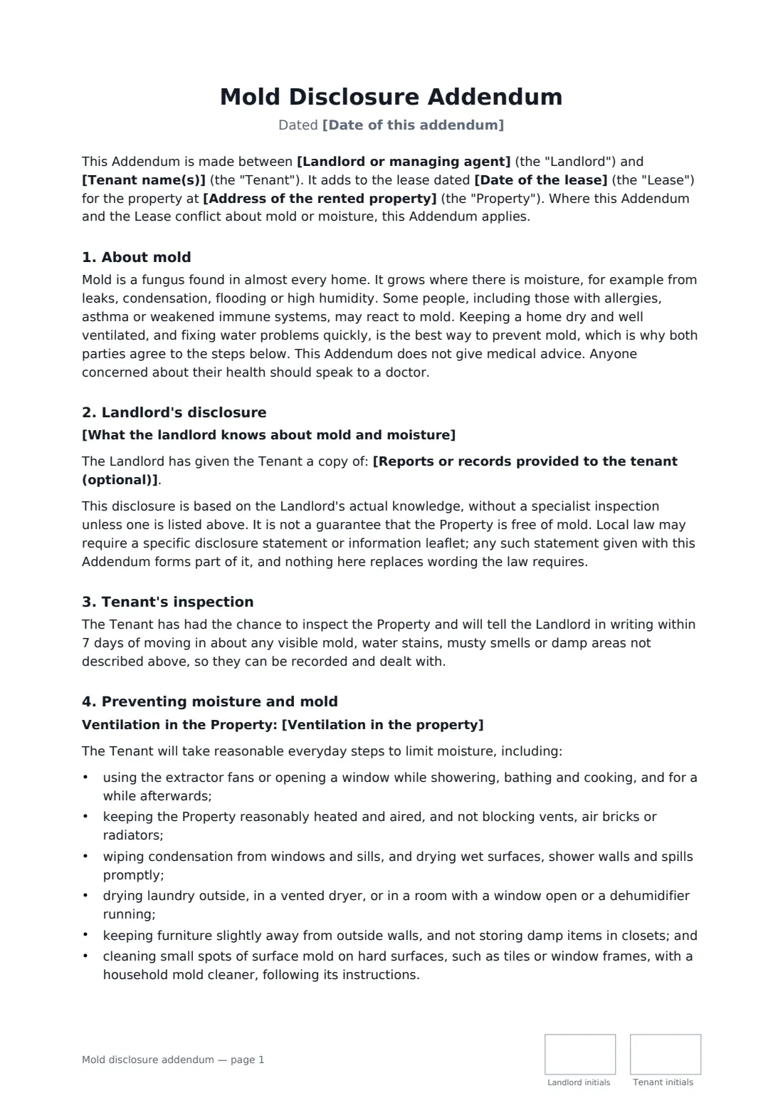 Mold disclosure addendum — page 1 of 3