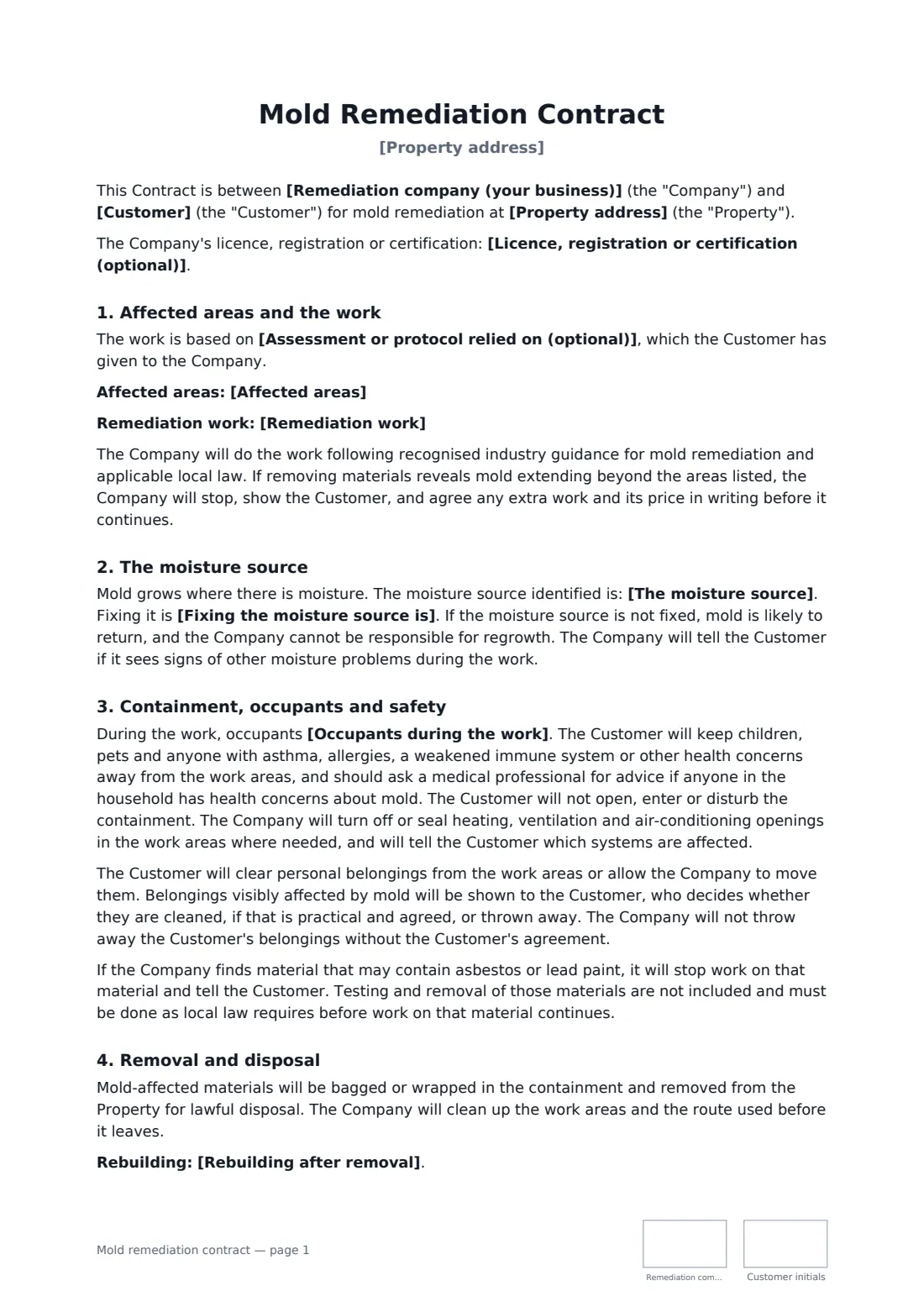 Mold remediation contract — page 1 of 3