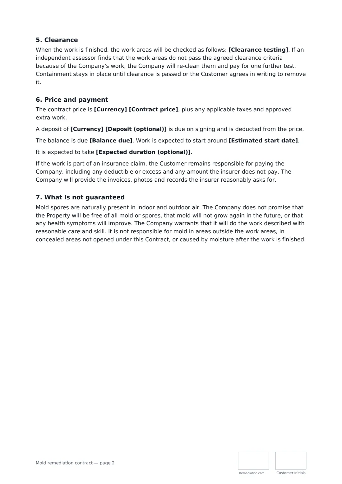 Mold remediation contract — page 2 of 3