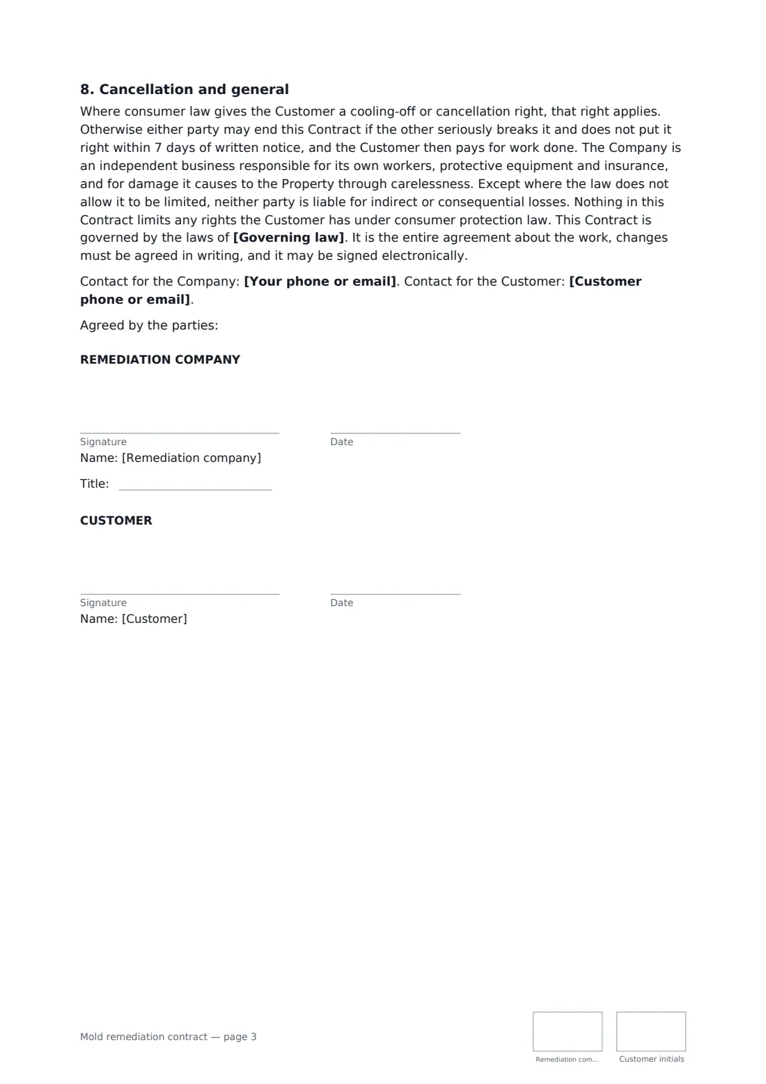 Mold remediation contract — page 3 of 3