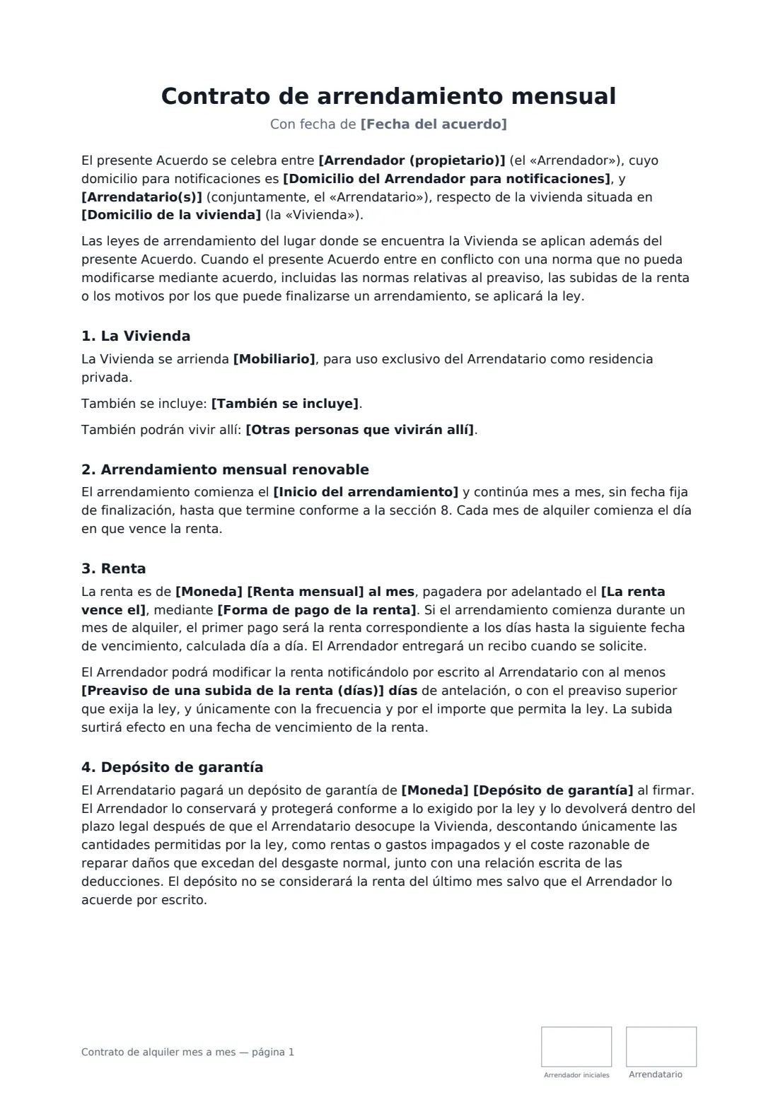 Contrato de alquiler mes a mes: página 1 de 3