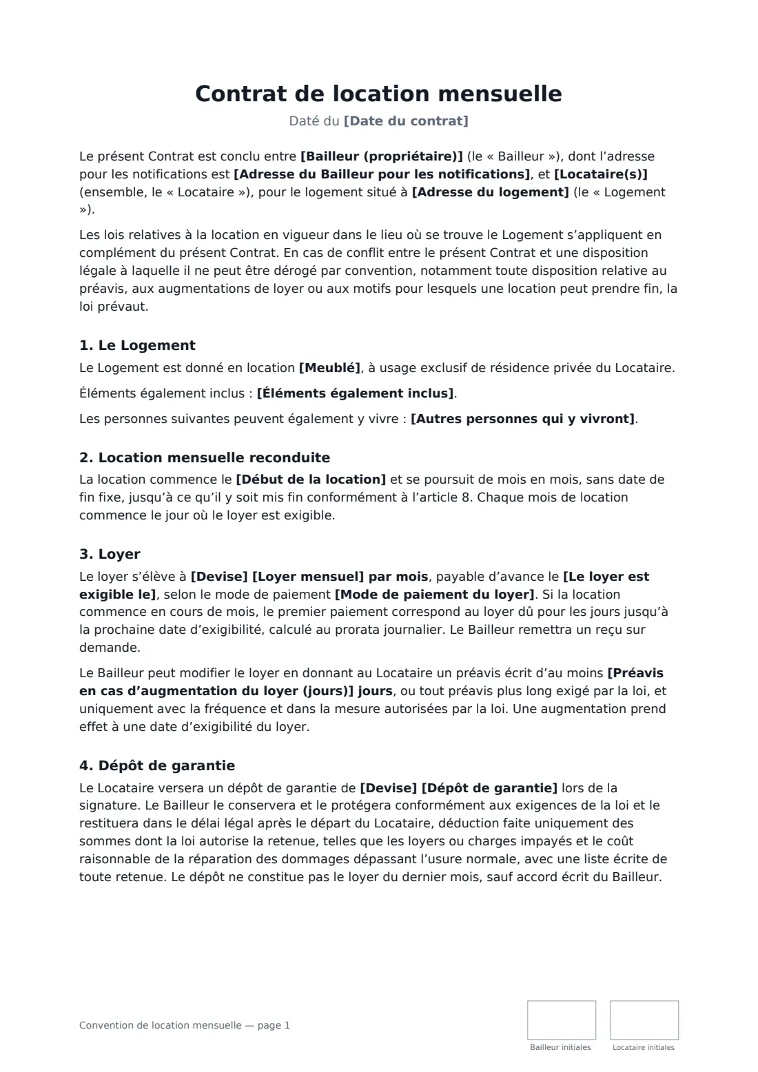 Convention de location mensuelle — page 1 sur 3