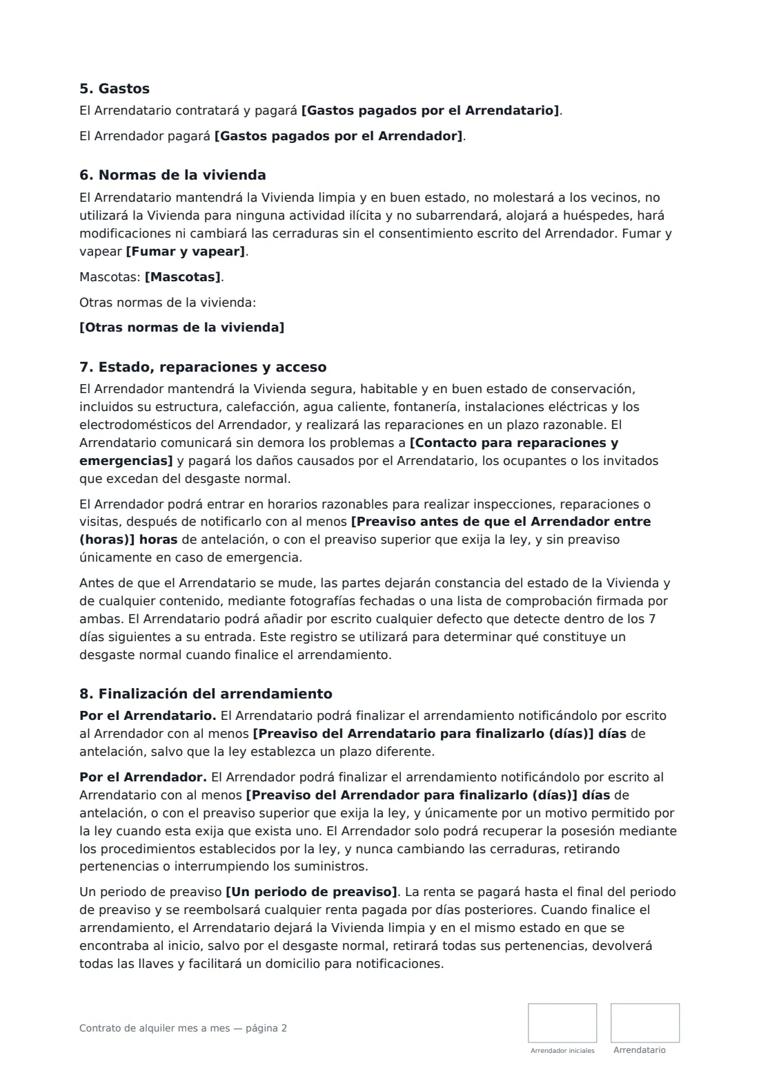 Contrato de alquiler mes a mes: página 2 de 3