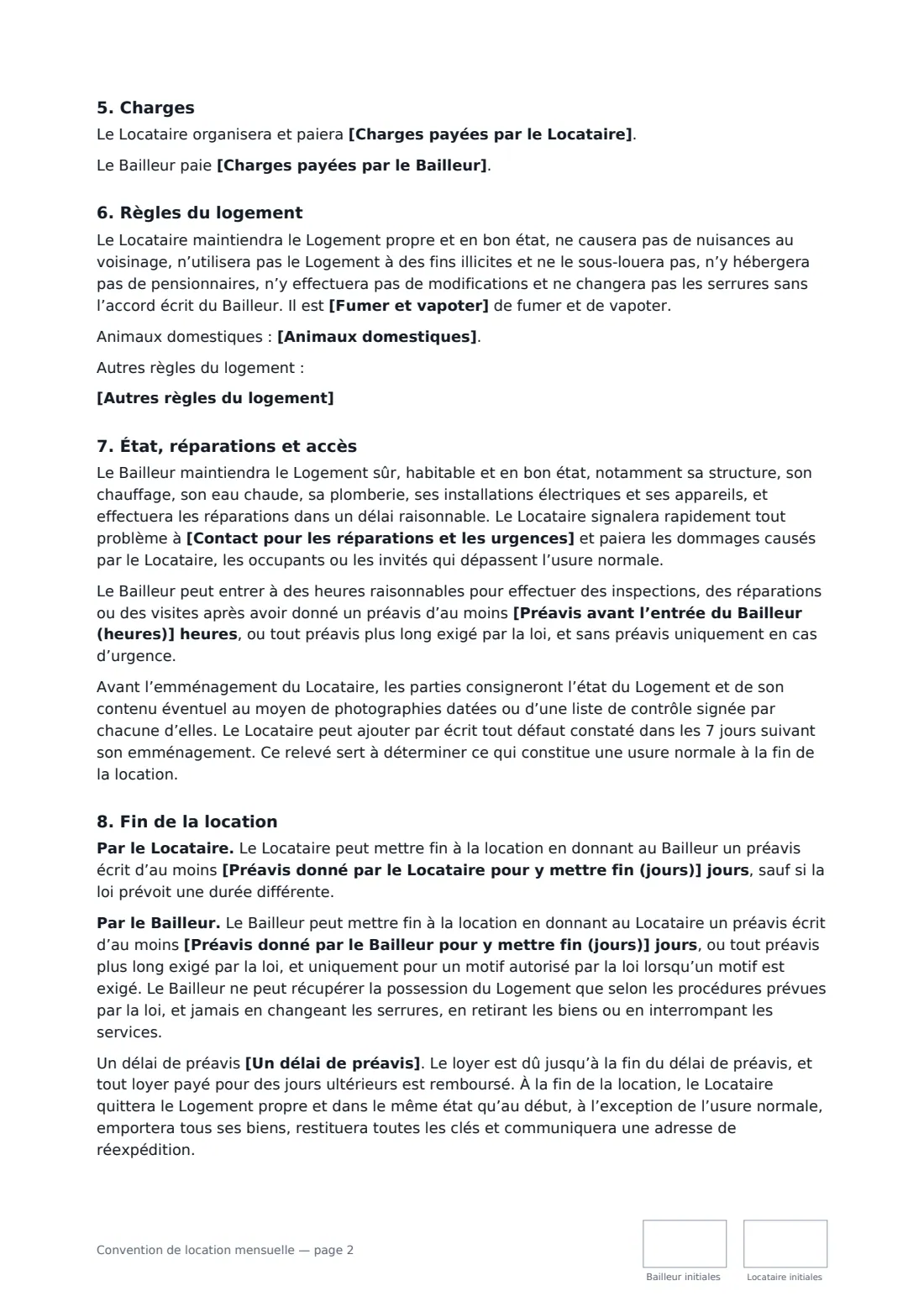 Convention de location mensuelle — page 2 sur 3