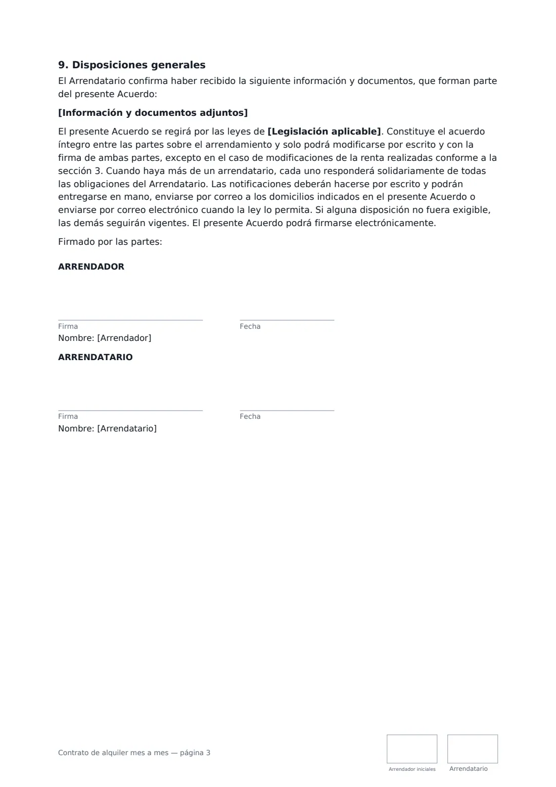 Contrato de alquiler mes a mes: página 3 de 3