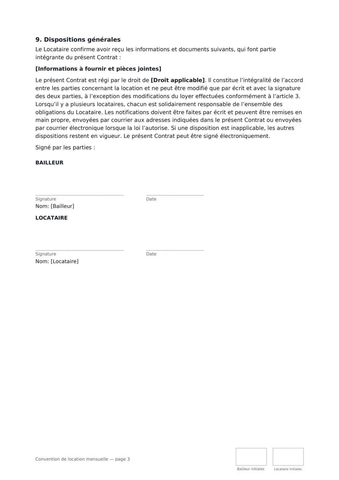 Convention de location mensuelle — page 3 sur 3
