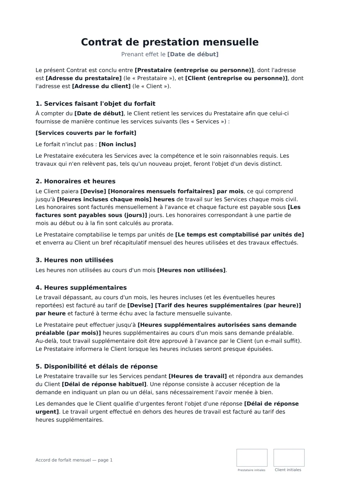 Accord de forfait mensuel — page 1 sur 3