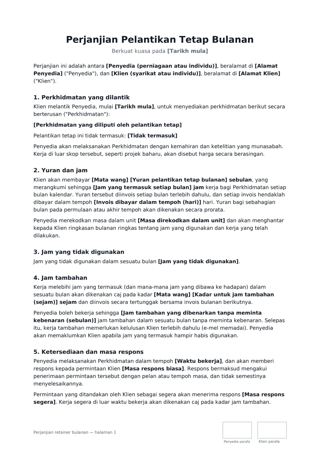 Perjanjian retainer bulanan — halaman 1 daripada 3