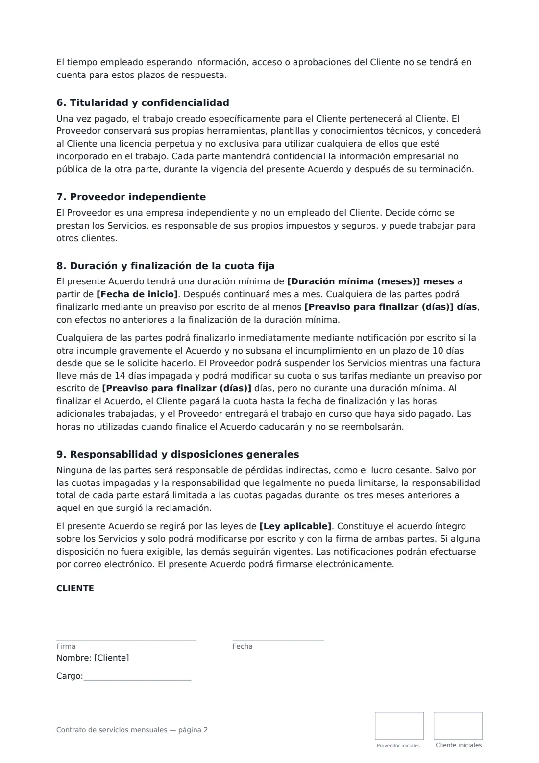 Contrato de servicios mensuales: página 2 de 3