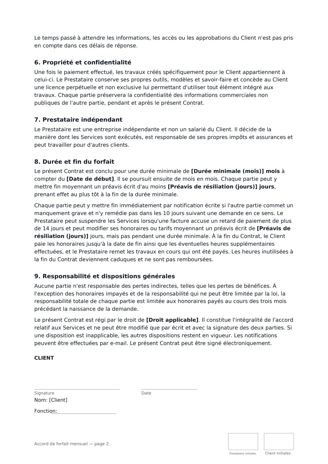 Accord de forfait mensuel — page 2 sur 3