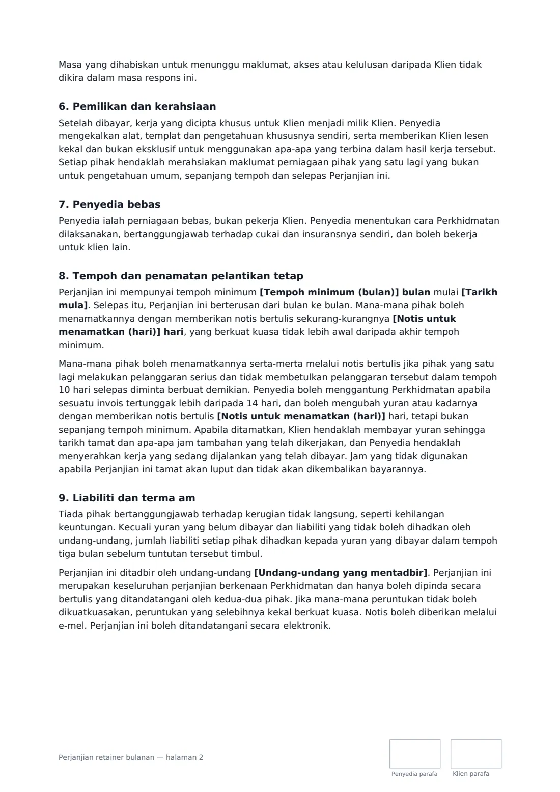 Perjanjian retainer bulanan — halaman 2 daripada 3