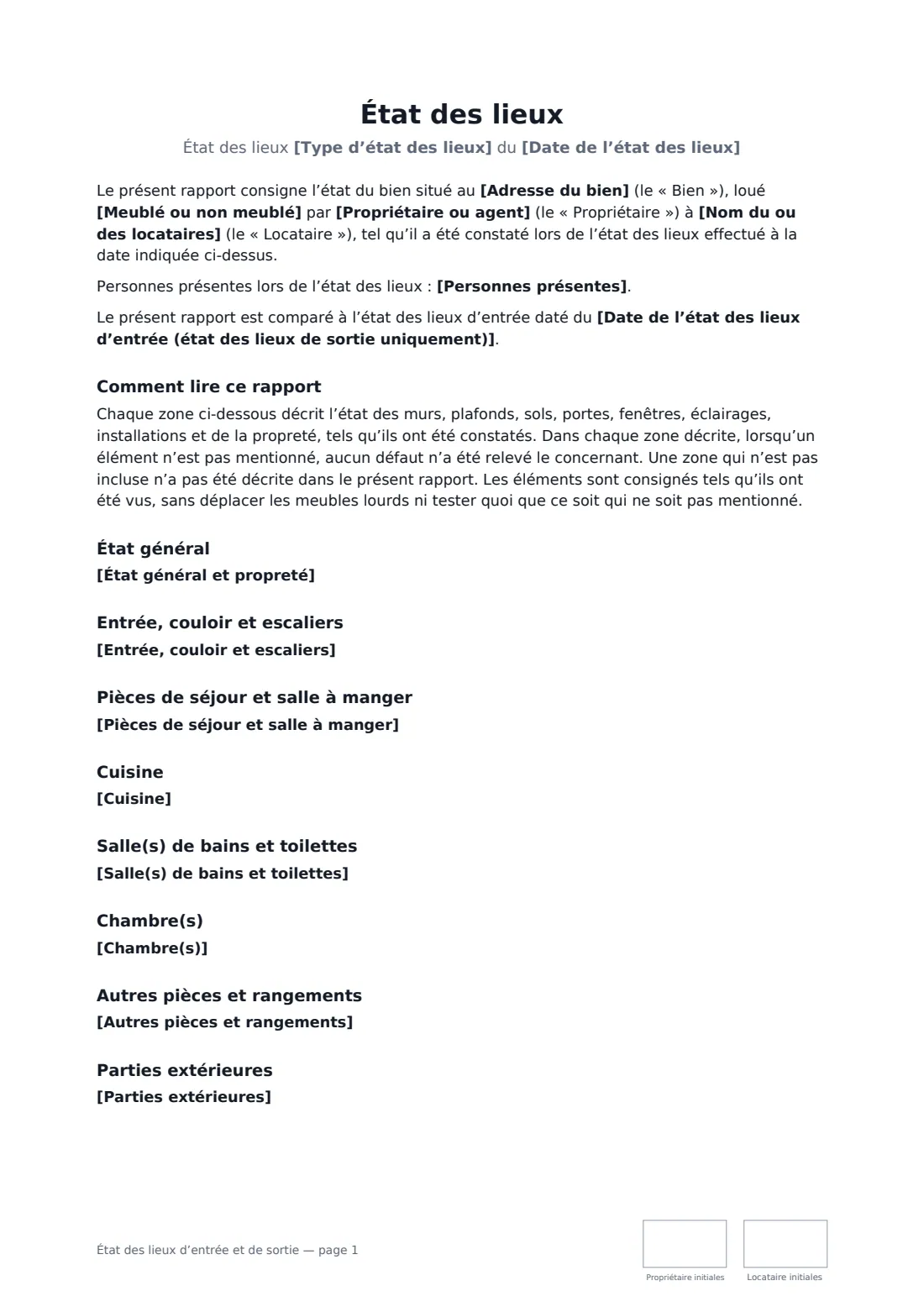 État des lieux d’entrée et de sortie — page 1 sur 3