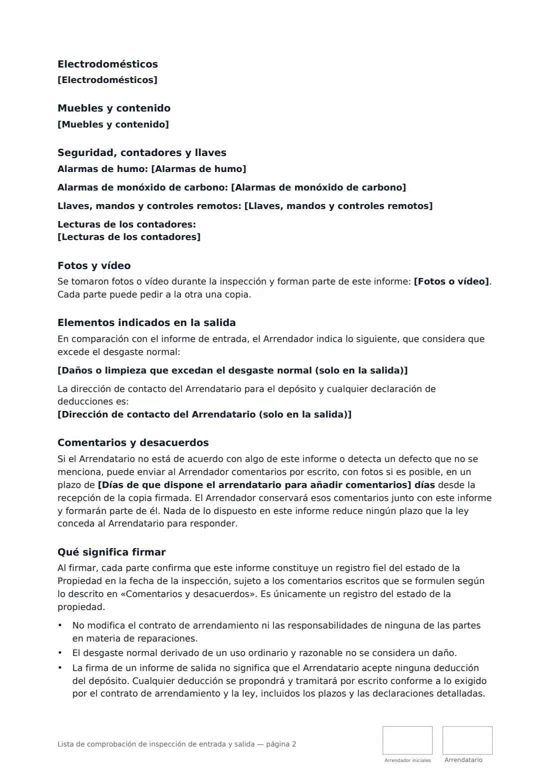 Lista de comprobación de inspección de entrada y salida: página 2 de 3