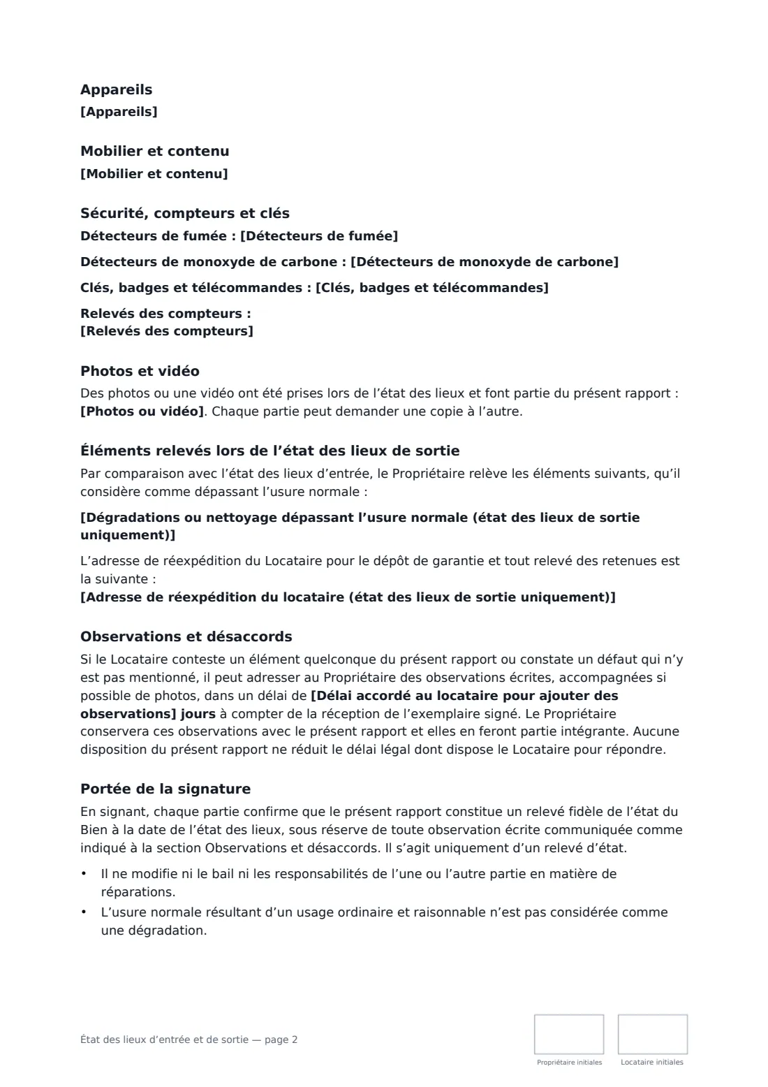 État des lieux d’entrée et de sortie — page 2 sur 3