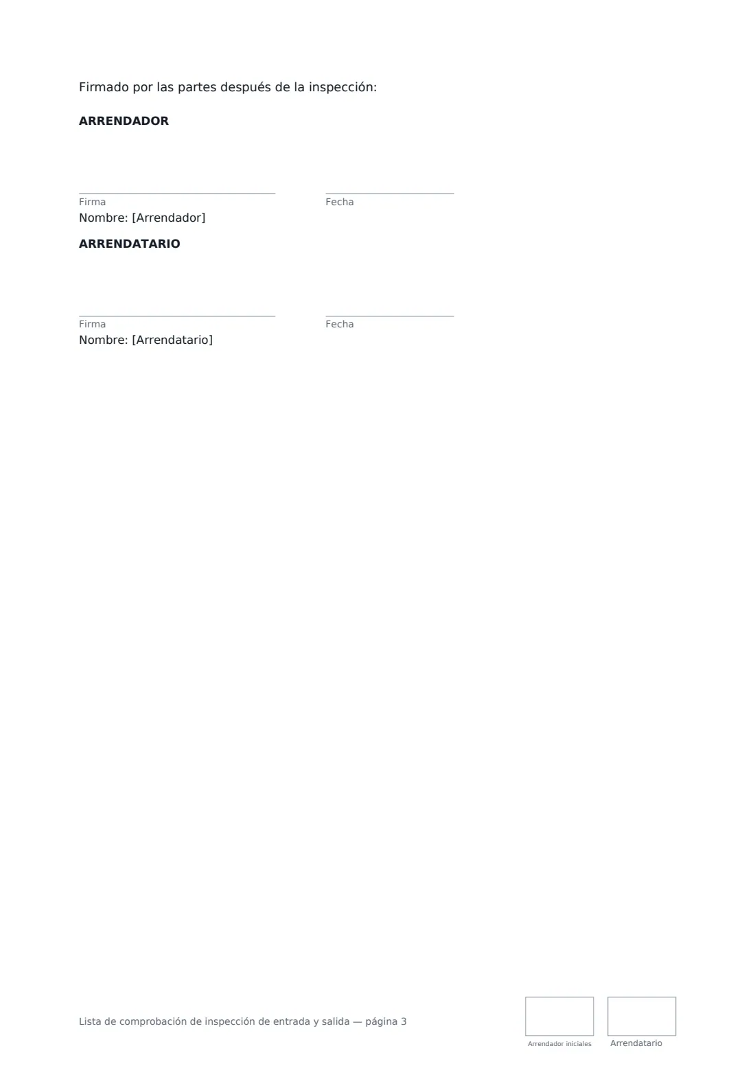 Lista de comprobación de inspección de entrada y salida: página 3 de 3