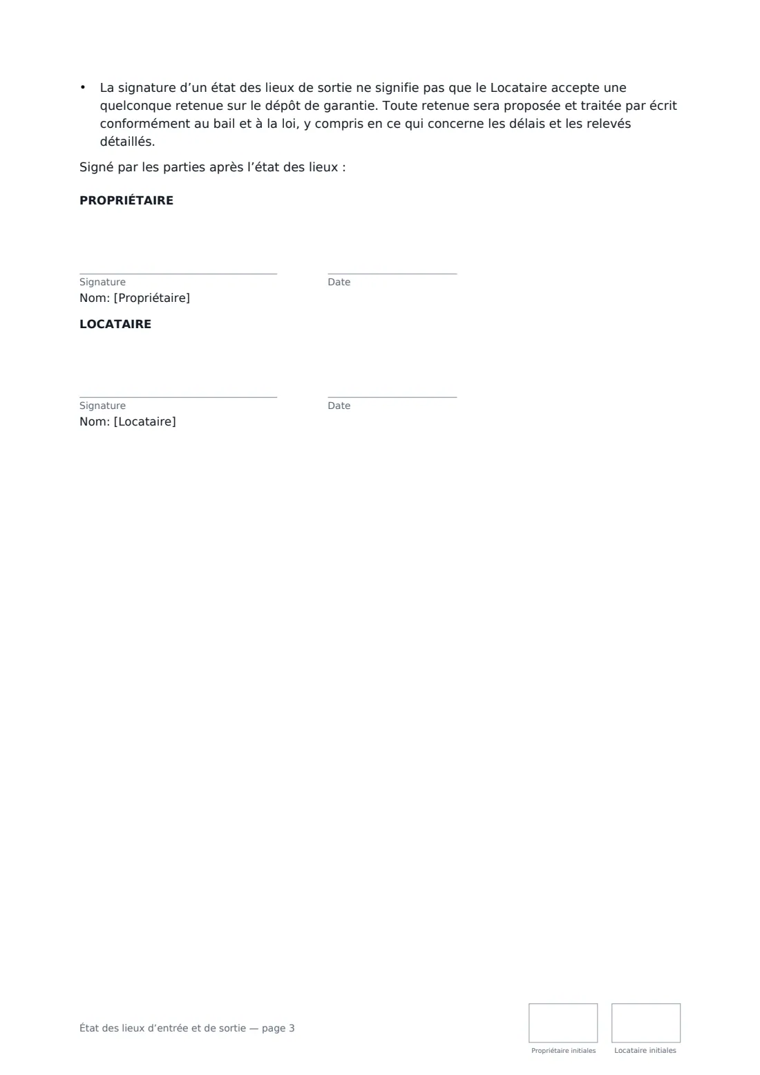 État des lieux d’entrée et de sortie — page 3 sur 3