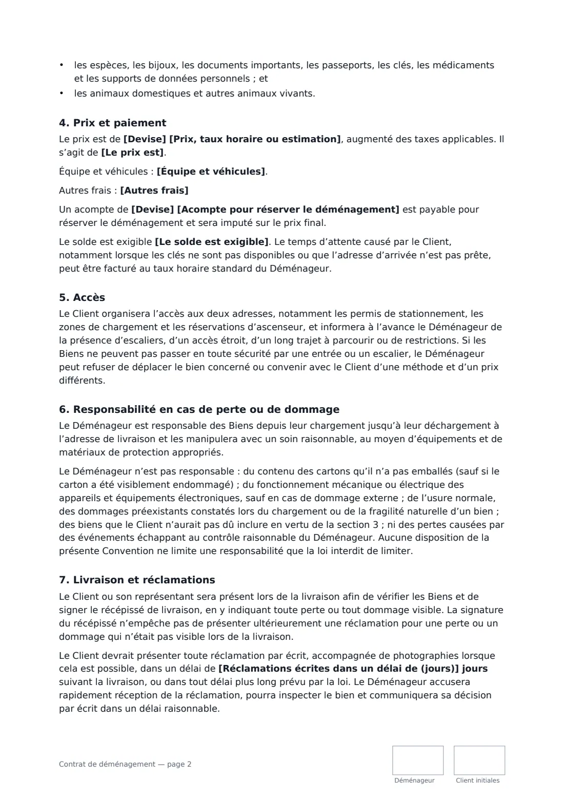 Contrat de déménagement — page 2 sur 3