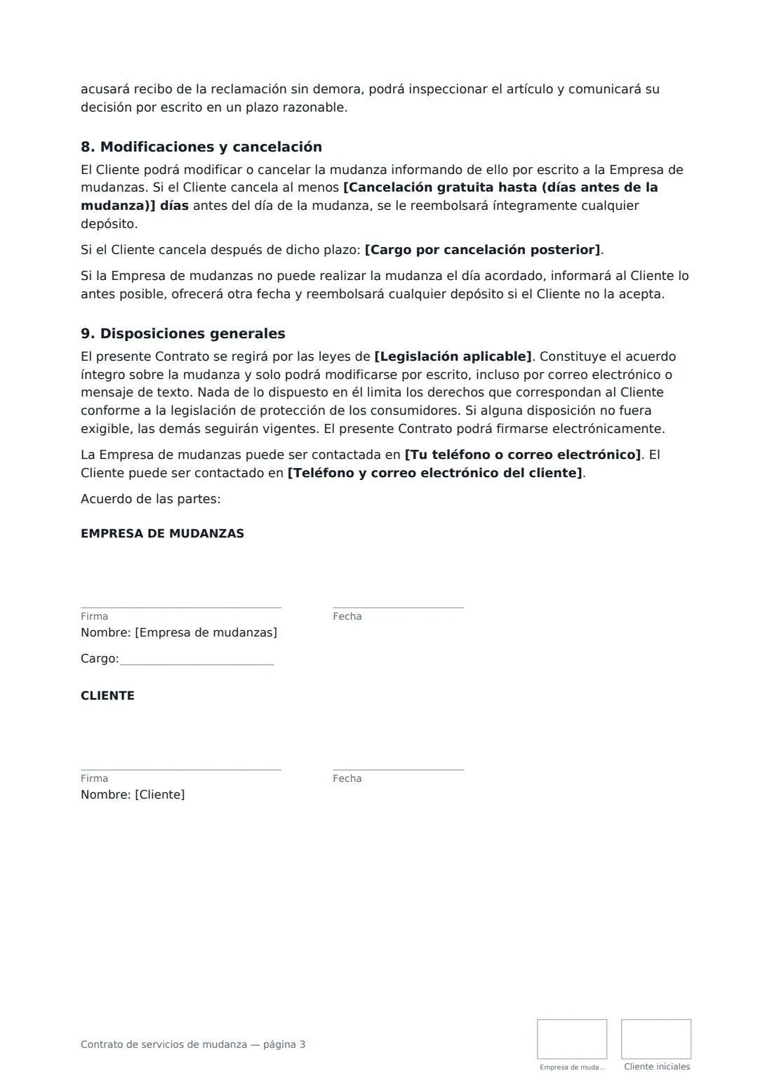 Contrato de servicios de mudanza: página 3 de 3