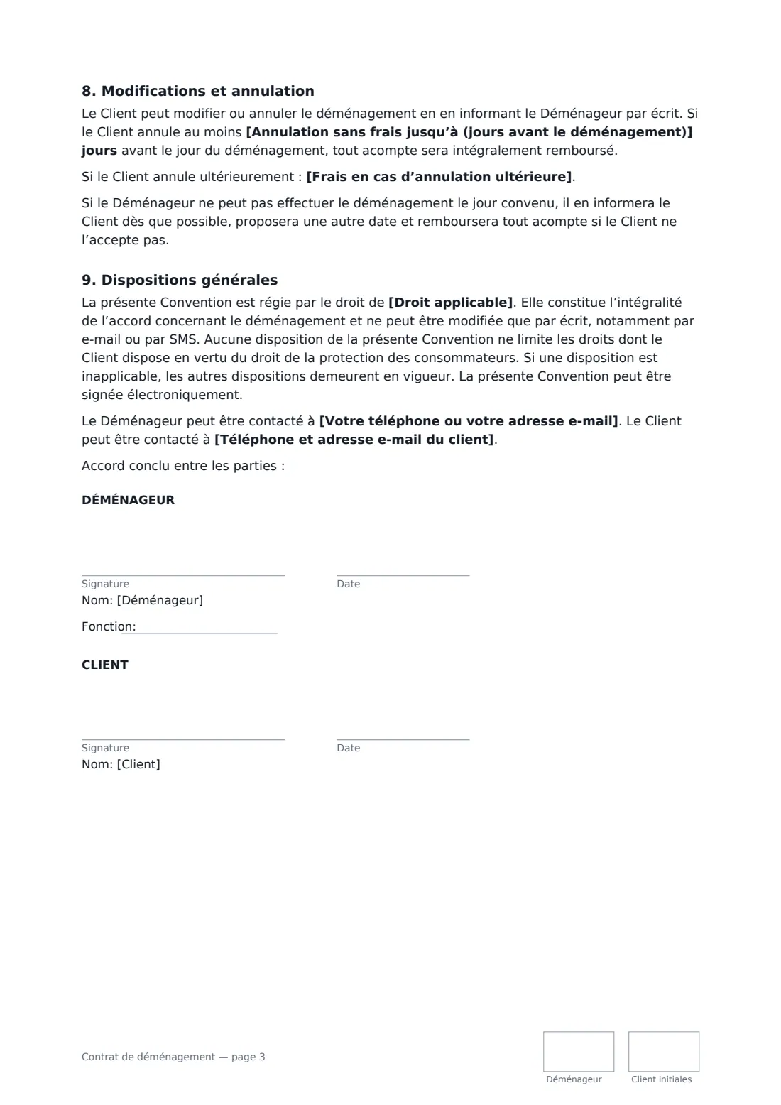 Contrat de déménagement — page 3 sur 3