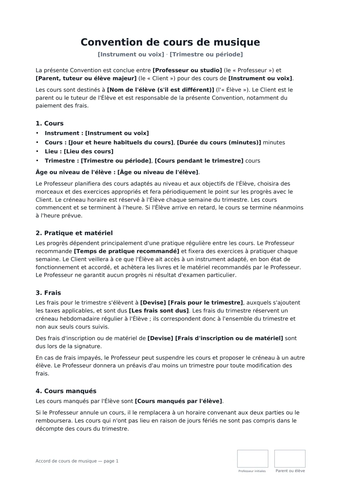 Accord de cours de musique — page 1 sur 3