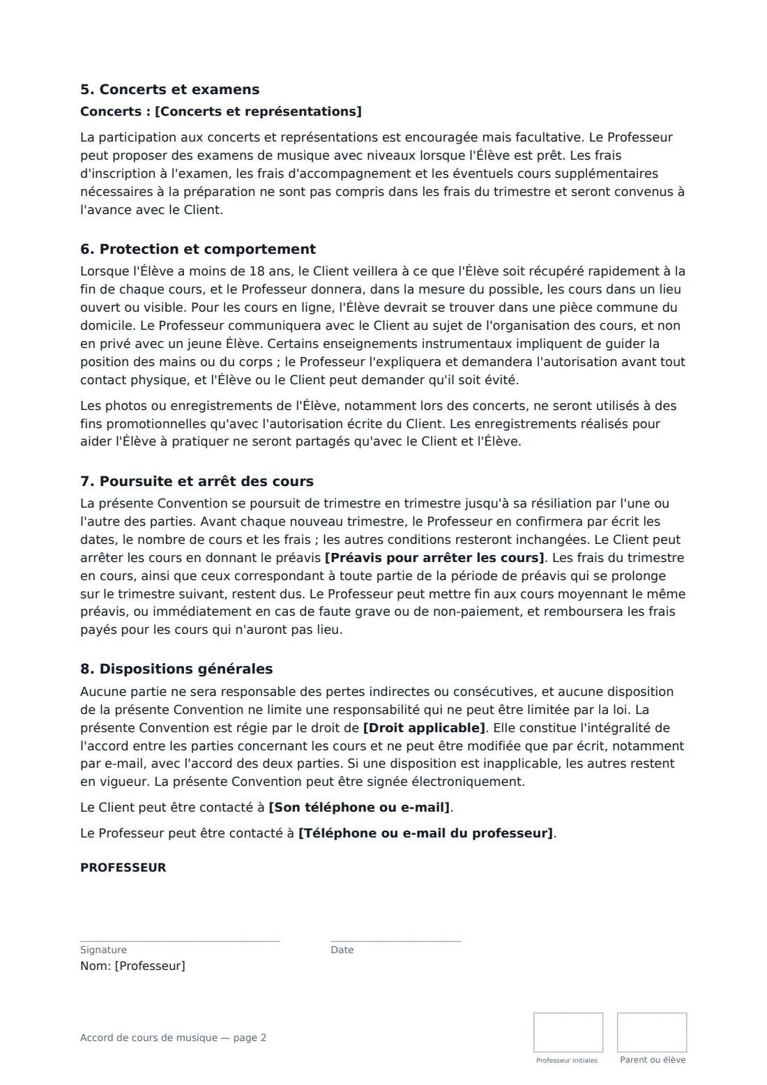Accord de cours de musique — page 2 sur 3