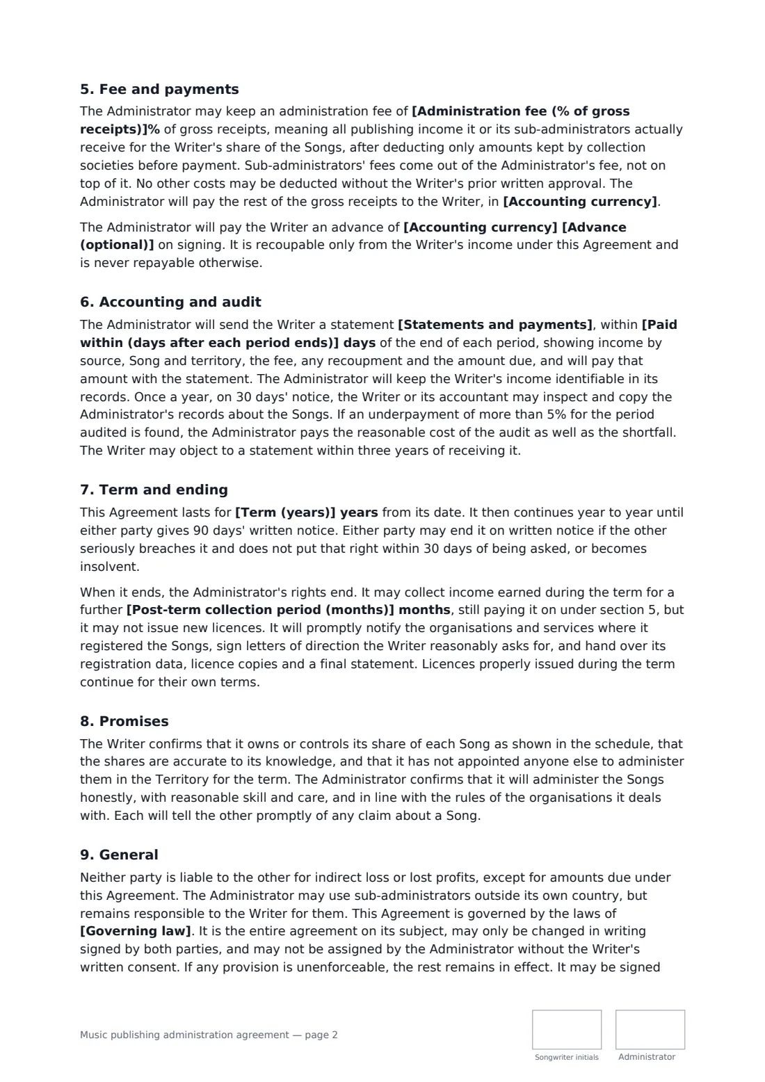 Music publishing administration agreement — page 2 of 3