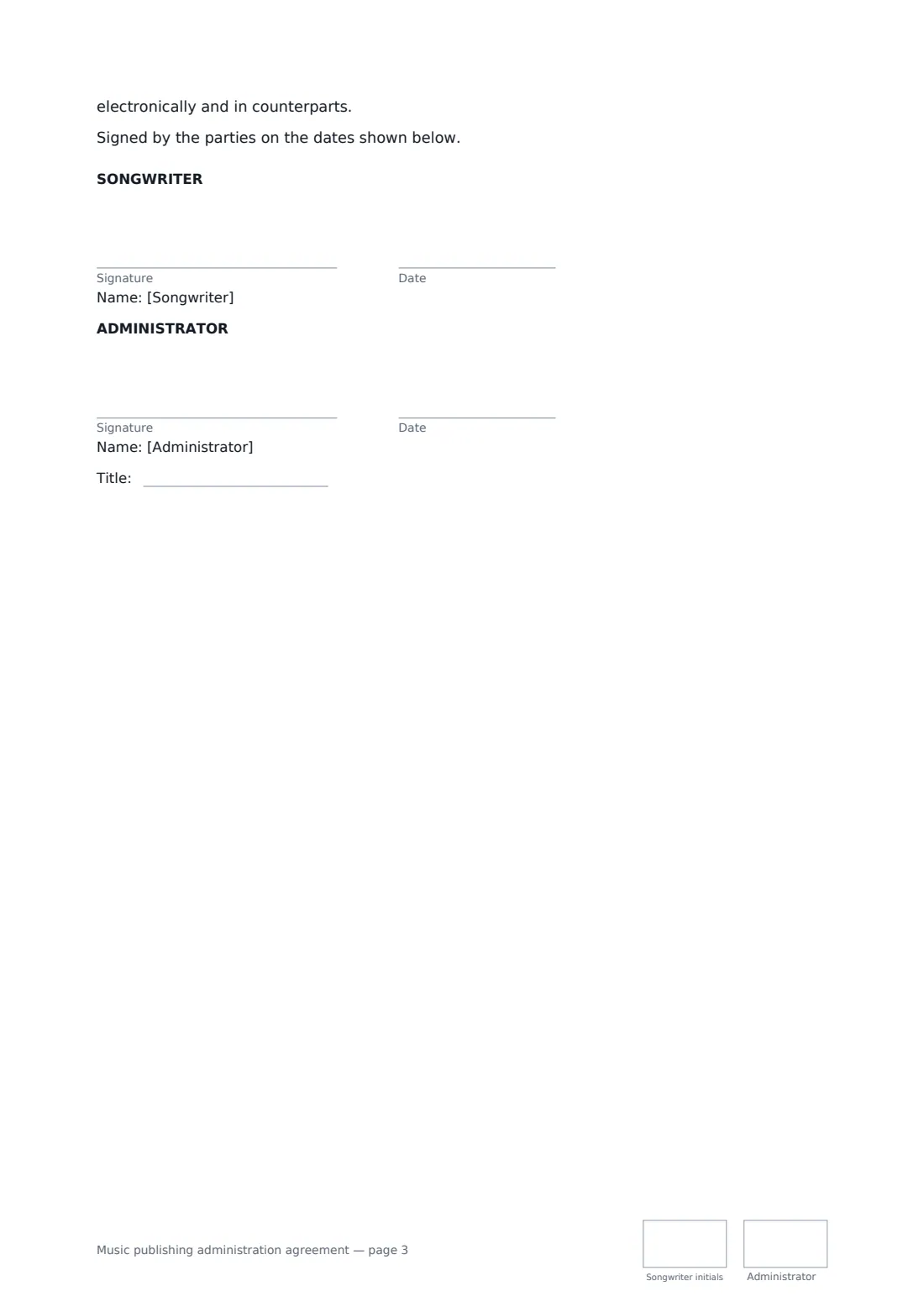 Music publishing administration agreement — page 3 of 3