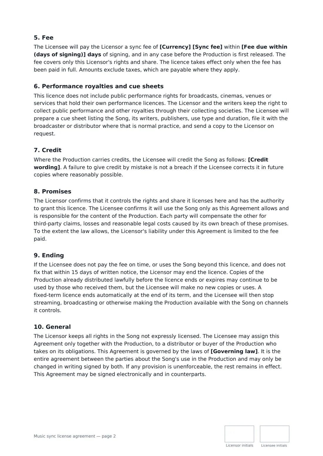 Music sync license agreement — page 2 of 3