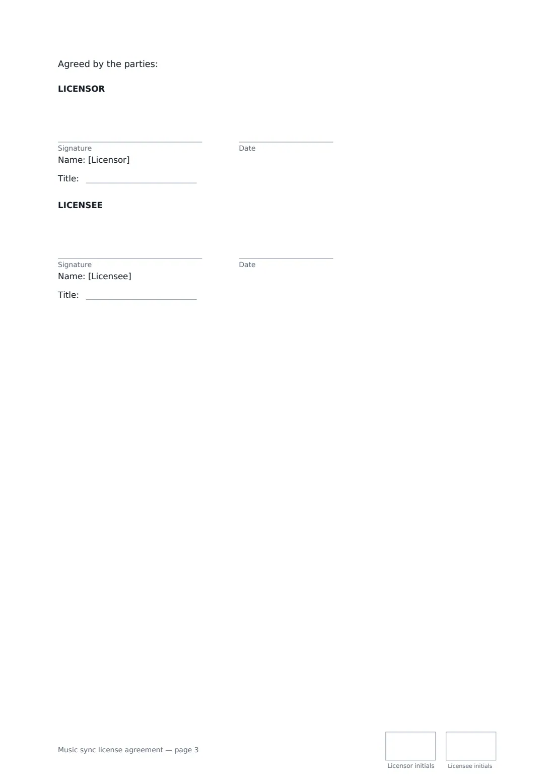 Music sync license agreement — page 3 of 3