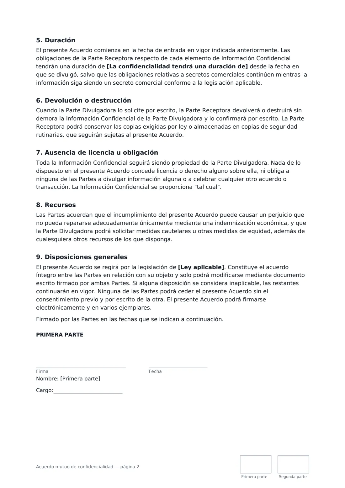 Acuerdo mutuo de confidencialidad: página 2 de 3