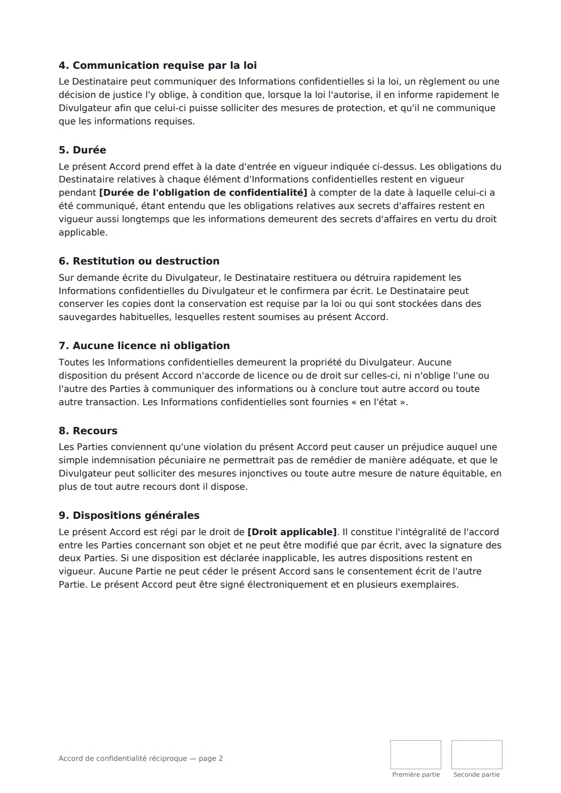 Accord de confidentialité réciproque — page 2 sur 3