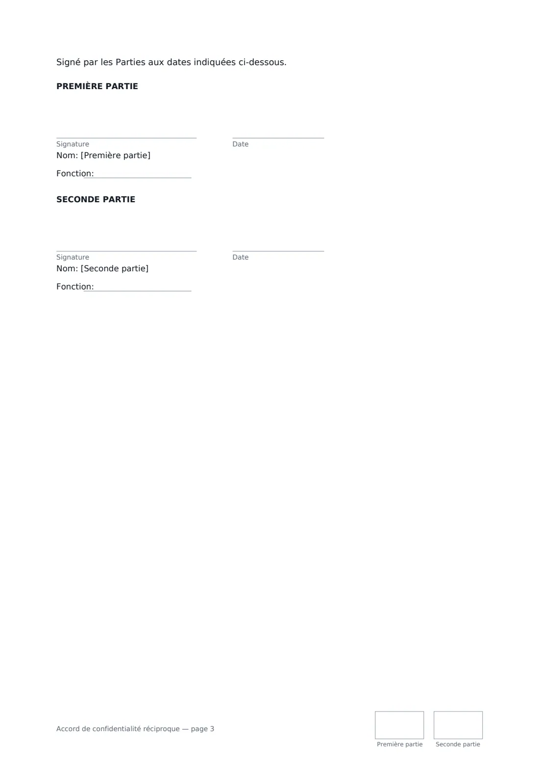 Accord de confidentialité réciproque — page 3 sur 3