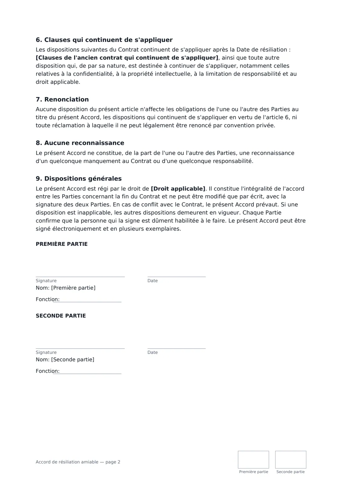 Accord de résiliation amiable — page 2 sur 2